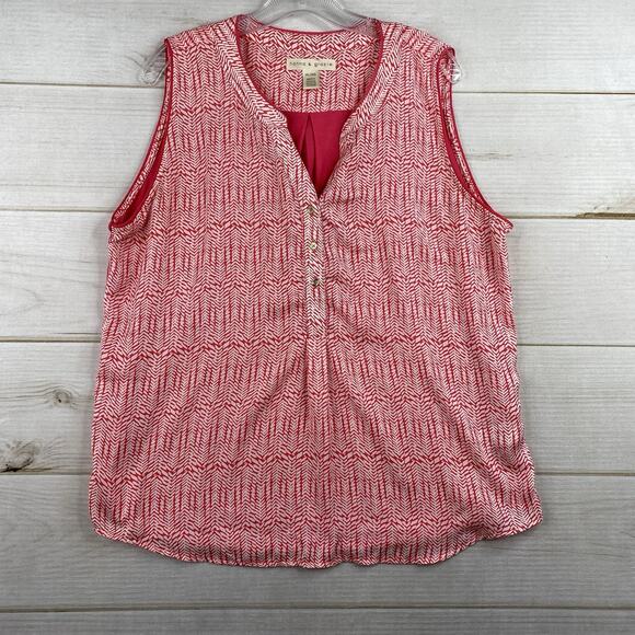 Hanna & Gracie Top Womens XL Pink Printed V-neck Tank Lined Fern Row Flowy V - Picture 1 of 10